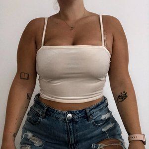 Forever 21 Cream Velvet Cropped Cami, Medium